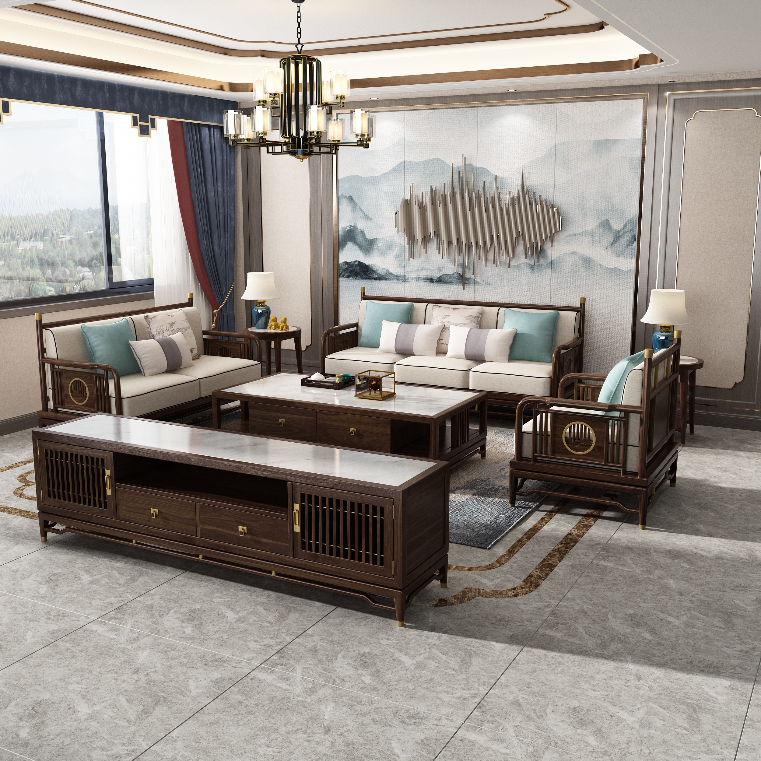 新中式沙发组合